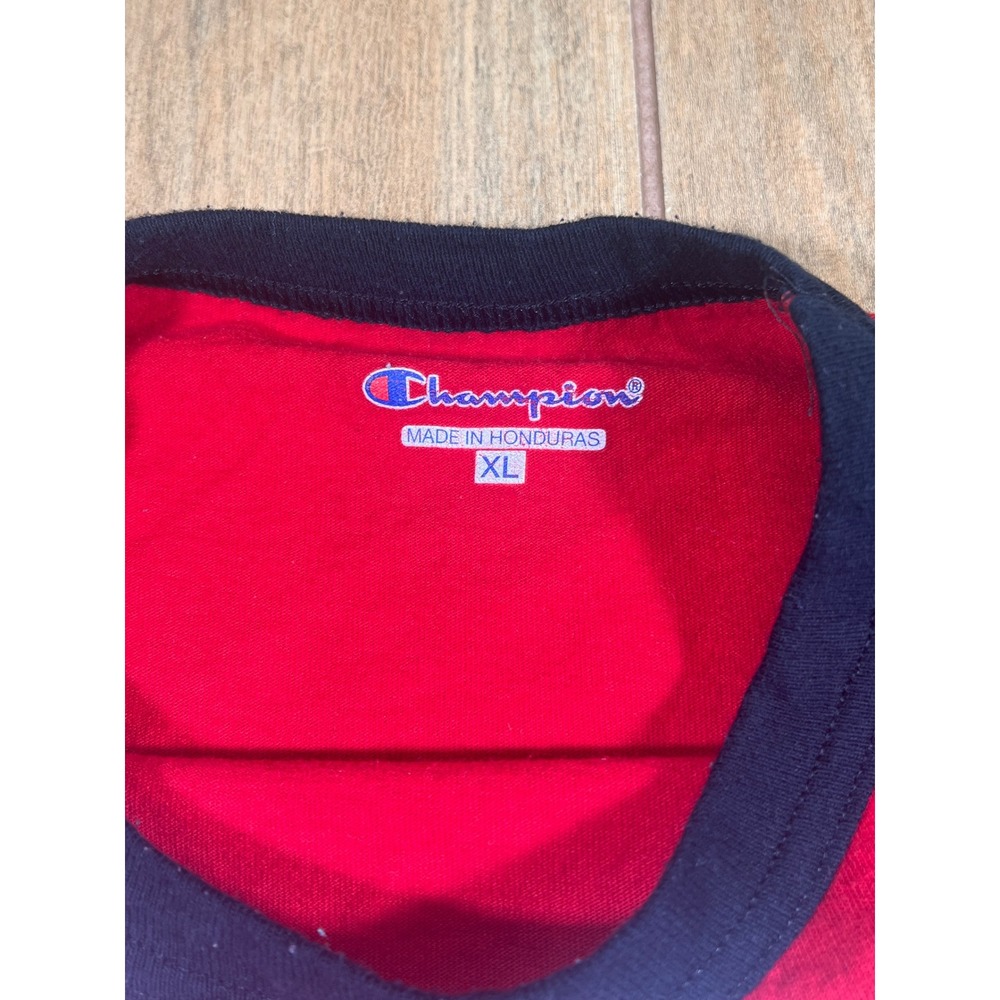 Birds Champion T Shirt Mens XL Raglan 3/4 Sleeve Baseball Graphic‎ Tee Red Black - Picture 8 of 8